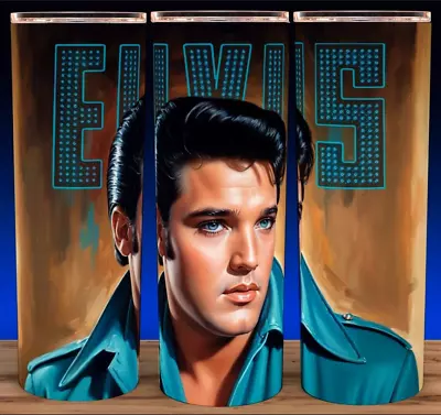 Elvis Presley King Of Rock Blue Shirt Cup Mug Tumbler 20oz • $19.95