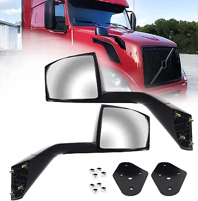 Hood Mirror Pair Set For 2004-2017 Volvo VNL Semi Trucks Black With Mounting Kit • $120.99