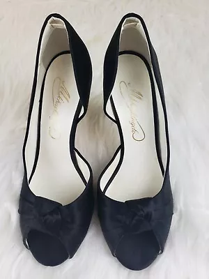 New Michaelangelo Black Satin Platform Peep Toe Shoes Sz 7B  Heels 3.5  • $17.99