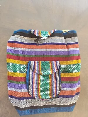 Mexican Colorful Rasta Precolombian Hobo Canvas Drawstring Rucksack Backpack • $14.96