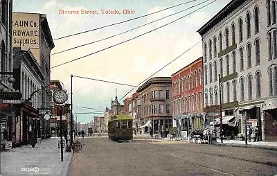Monroe Street Streetcar Clock Toledo Ohio 1910c Postcard • $7