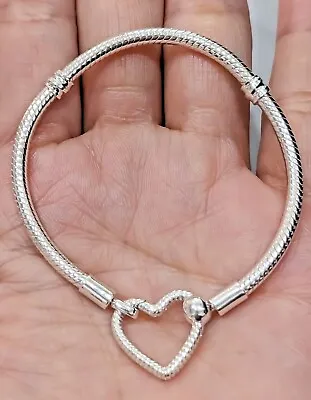 New 100% PANDORA Brand 599539C00 925 Silver Heart Closure Snake Chain Bracelet • $63.75