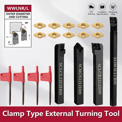 4Set 12mm Shank Lathe Turning Tool Holder Boring Bar + 10x Carbide Insert Blades • £18.98