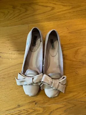 Miu Miu Designer Original Nude Pink Bow Shoes Pump Size 40 UK 7 Ladies Used • £36