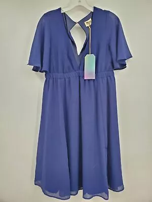 Show Me Your MuMu Women's Blue Keyhole Neck Half Sleeve Fit & Flare Dress Size M • $15.99