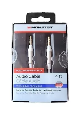 🎶Monster Premium Audio Aux Cable 3.5mm Male To Male - White Silver 4ft 1.2m NEW • $8.99