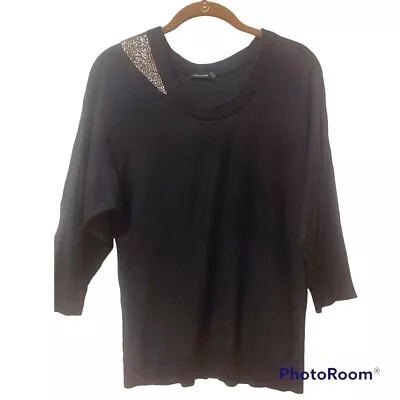 Magaschoni Sweater Size M Black Silk Cashmere Dolman Embellished Neck  • $9.95