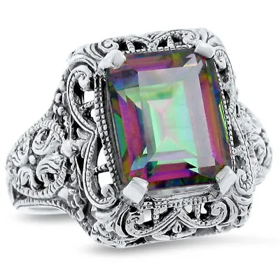 Mystic Rainbow Quartz Classic Design 925 Sterling Silver Filigree Ring      #371 • $30