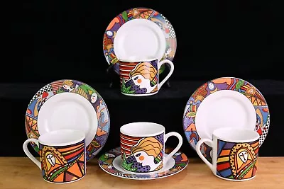 Vintage Metropolitan Vitromaster Abstract Art 4 Demitasse Cups & Saucers   • $30