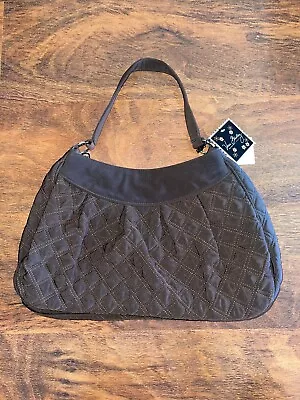 Vera Bradley Microfiber ESPRESSO LARGE HOBO PURSE Brown Double Square Stitch NWT • $79.50