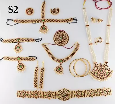 2.NEW Gold Plated Indian Classical Costume Bharatanatyam Jewellery Set For Women • £45