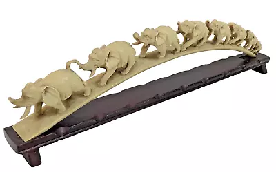 $26.95 • Buy VTG Elephant Bridge Resin 8 Elephant Figurine Sculpure Chinese Wood Base 20 