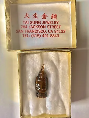 Vintage Chinese 14k Gold Hand Carved Tiger’s Eye Buddha Charm / Pendant • $95