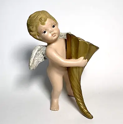 Vintage Christmas Cherub Angel Figurine Ceramic Cornucopia Vase Hand Painted • $28.99