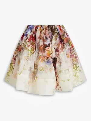 NWT $750 Zimmermann Dancer Prima Gathered Silk Linen Mini Skirt Multi Floral AU0 • $495
