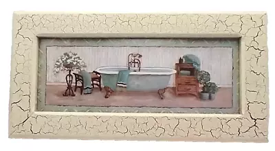 C. Winterle Olson Print Bathroom Framed White Crackle Paint Blue Bathtub Small • $19.99