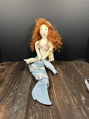 Mermaid Shelf Sitter Doll Fabric 24” Beach Nautical Decor Denim Tail Mythical • $39.99