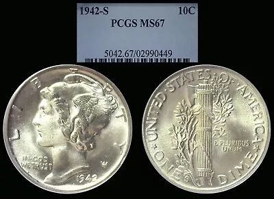 1942-S Mercury Dime In A PCGS67 Holder. Bright White. • $110