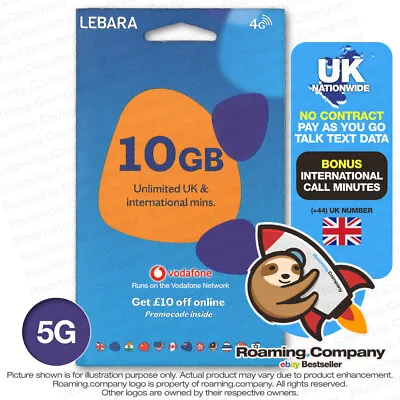 🚀 UK 5G DATA TALK TEXT PAYG Travel SIM Hotspot Roaming United Kingdom Vodafone • $9.97