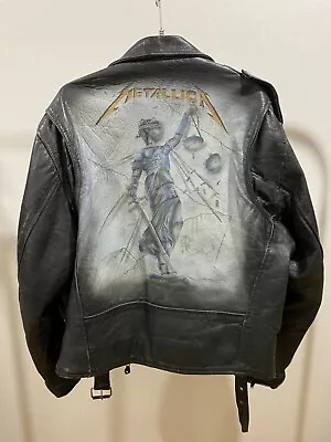 $531.11 • Buy Vintage Akaso Metallica And Justice For All Hand Painted Leather Jacket, L, Mens