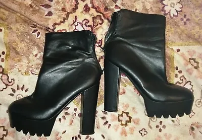 Miss KG Black Vegan Leather Platform Boots Chunky High Heel Y2K Size 7 • £22.95