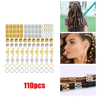 110 Pcs Hair Braid Coil Rings Hollow Dreadlocks Cuffs Beads Clips Accessories UK • £6.99