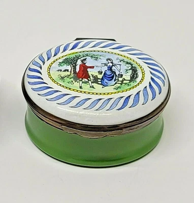$49 • Buy Vintage Crummles & Co Enamels A Couple Oval Trinket Box, 1 7/8  W X 1  H