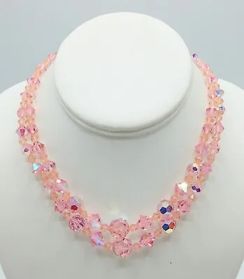 Vintage Pink Aurora Borealis Crystal Necklace • $39