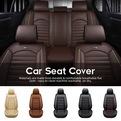 $68.61 • Buy Luxury Leather Front + Rear Car Seat Covers 5-Seats Cushion Full Set Universal