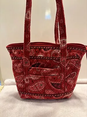 Vera Bradley Mesa Red Paisley Bandana Quilted Zipper Tote Book Bag  • $24.99