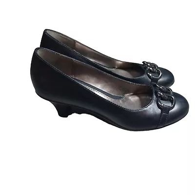 Sofft 1060001 Women Black Leather Round Toe Heel Shoe Size 7N  Pre Owned Marin • £24.08