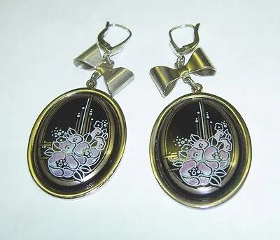 MICHAELA FREY WILLE Enamel Art Nouveau Floral Style Large Silver Dangle Earrings • $175