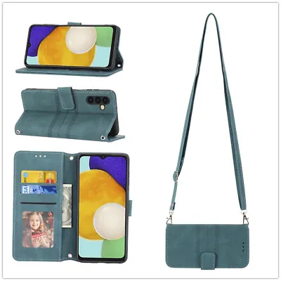 For Various Phone Leather Wallet Flip +Crossbody Strap Card Bag Stand Case Cover • $10.51