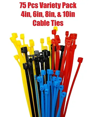 75pcs Cable Ties Variety Pack Colors Zip Tie 4in 6in 8in 10in Extra Strong • $5.79