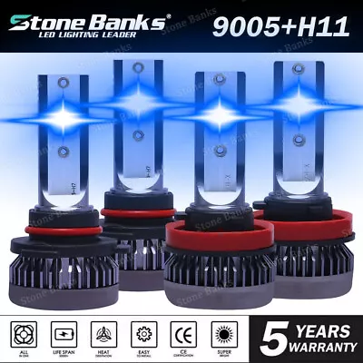 4PCS 8000K 9005 H11 Combo LED Headlight Fog Lights Kit High Low Beam Bulbs Blue • $13.79