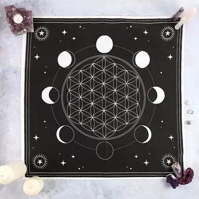 Large 70  Moon Phase Tarot Altar Cloth Square Top Black Magic Witch Wiccan Pagan • £5.29