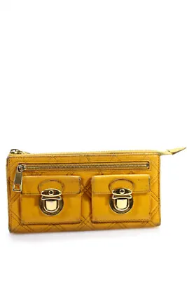 Marc Jacobs Womens Push Lock Pocket Long Leather Zip Top Wallet Mustard Yellow • $40.81