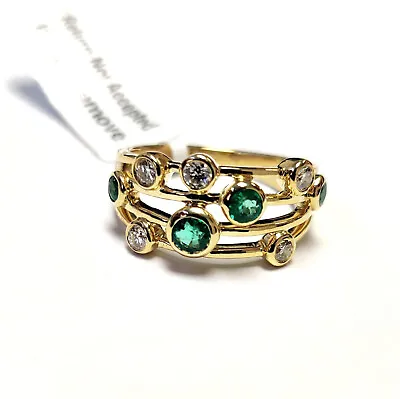 1.00 Ct Green Emerald And Diamond Bezel Set Anniversary Ring In  Yellow Gold • £899