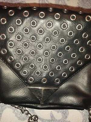 Mossimo  Small Purse Black Silver Accents Cross Body Flap Opening Chain Strap • $10.99