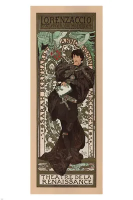 LORENZACCIO PLAY SARAH BERNHARDT Vintage Poster FRANCE 20x30 A. Mucha 1896 • $9.99