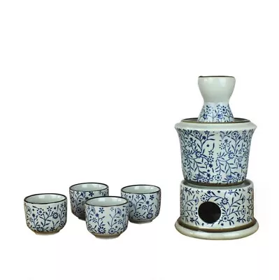6 Piece Japanese Style Sake Set 1 Sake Bottle + 1 Candle Warming Base + 4 Cups • $69.95