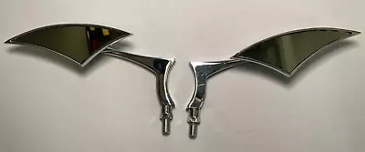 Krator Custom Batwing Mirror Set Left Right Chrome Motorcycle Mirrors 10x1.25 • $15