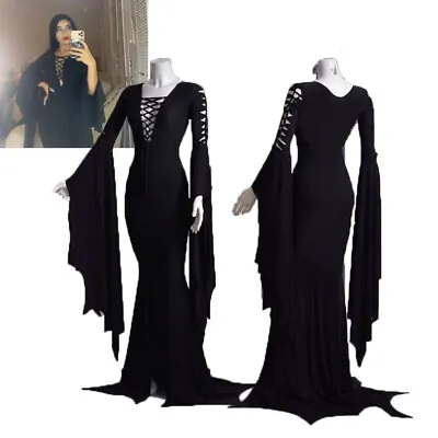 Morticia Addams Cosplay Costume Gothic Maxi Dress Vampire Bandage Gow • $26.78