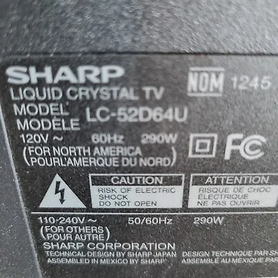 $65 • Buy Sharp AQUOS 52  1080p Flat-Panel LCD HDTV LC-52D64U Refurbished