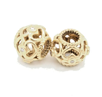 £56.55 • Buy Lot Of Two 14k Gold & Diamond Pandora Open Heart Charms Jb411-5