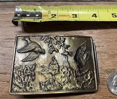 Vintage DUCKS UNLIMITED Solid Brass Works Belt Buckle 1970s • $55