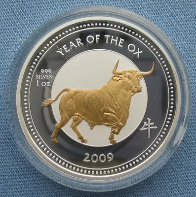 2009 Pitcairn Islands $2 Lunar Year Of The Ox Gilded 1 Oz .999 Silver Coin • $123.99