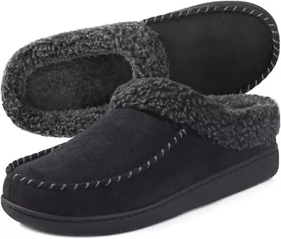 Men's Moccasin Clog Slippers Sherpa Lining Slip On Indoor Outdoor House Shoes • $16.79