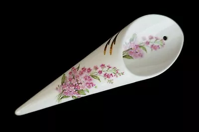 PETER GOSLING CONICAL BONE CHINA WALL POCKET VASE PINK FLORAL MOTIF 14cm • £4.99