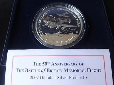 2007 Silver Proof 5oz Gibraltar £10 Coin Box + Coa Battle Of Britain Memorial. • £155